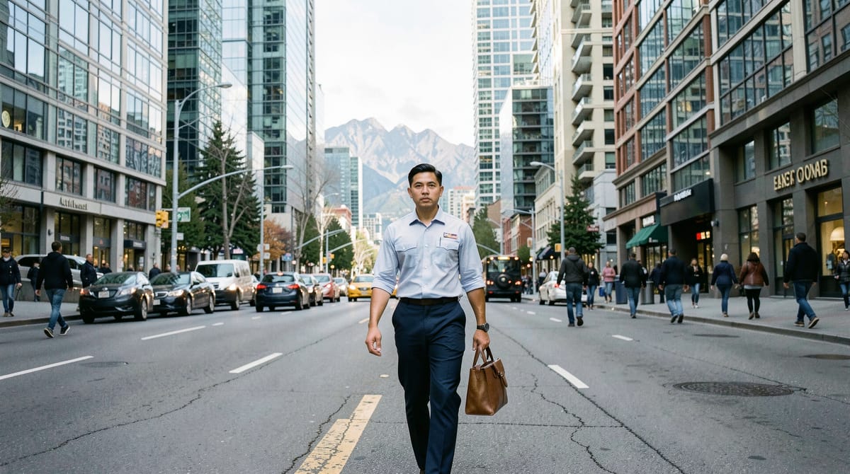 A foreign worker wearing a hotel uniform